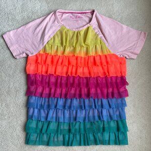 Mini Boden Rainbow Ruffle Tulle Top Short Sleeve Multicolor Girls Size 7-8Y